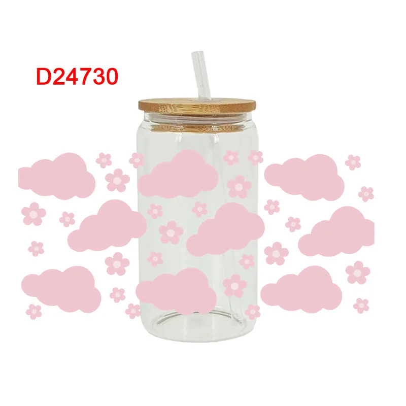White clouds, sun UV DTF Transfer Happy Juice Printed Sticker For The 16oz Libbey Glasses Wraps Bottles D20638