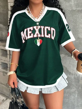 Women Mexico Print T Shirt Summer Short Sleeve Loose Fit Breathable Patriotic Graphic Jersey for Daily Casual Streetwear Outdoor 1
