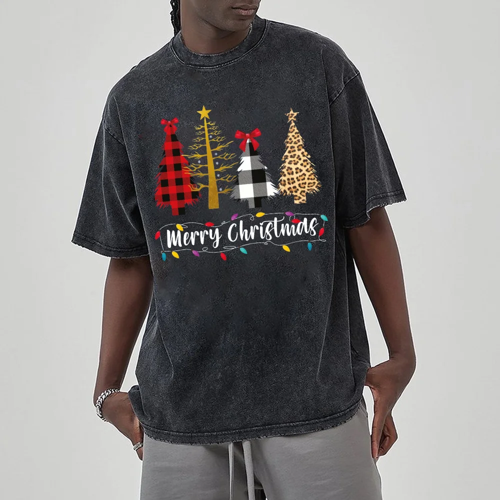 

Мужская и женская винтажная Повседневная рубашка с коротким рукавом и принтом рождественской елки, модная Свободная Женская рубашка большого размера