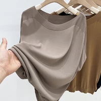 plus Size Women's One oulder Pure Color Ice Silk Knitted ort Sve T-irt Summer Loose Slim Batwing Sve Faionable Top