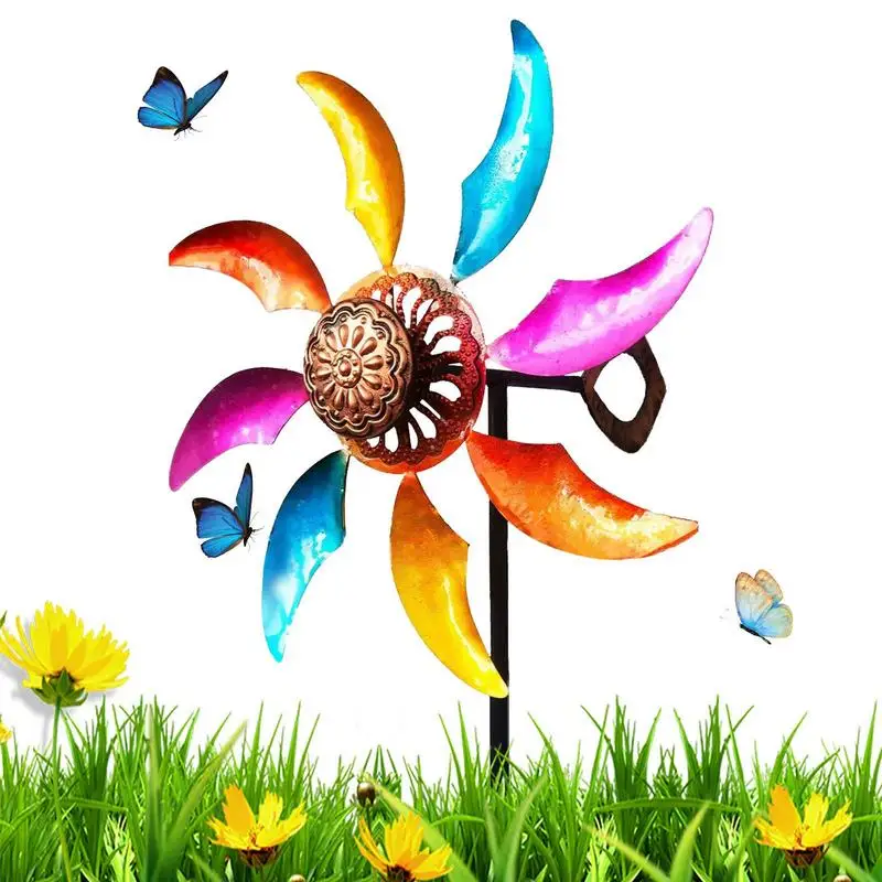 

Colorful Wind Spinner Double layer Sunflower shape Windmill 360 Swivel Large Lawn Pinwheel Wind Sculpture Yard Art For Garden