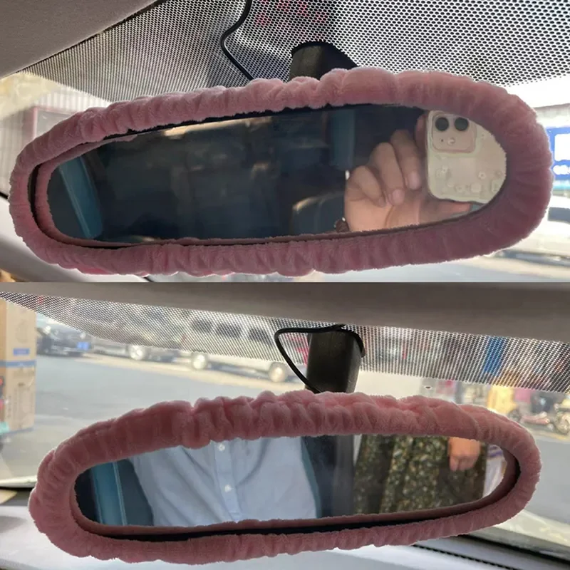 Car Rearview Mirror Cover Cute Flannel Auto Rear View Mirror Decoration Automotive Parts Interior Accessories rearview mirror rearview mirror cover