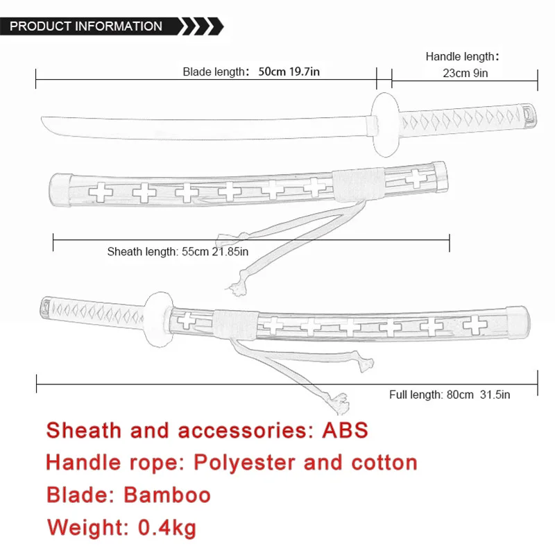 80cm Zoro Katana Samurai Sword JapanAnime Cosplay Katanas Enma KitetsuShusui Wado lchimonji Bamboo WoodenToy Swords 2