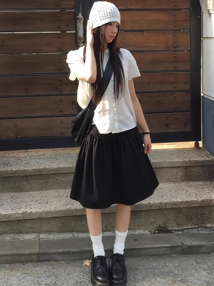 Bla Japanese Sle Midi Skirt Women's Summer 2025 New Retro Korean Sle Slimming Versatile f Skirt High Waist A-Line Skirt