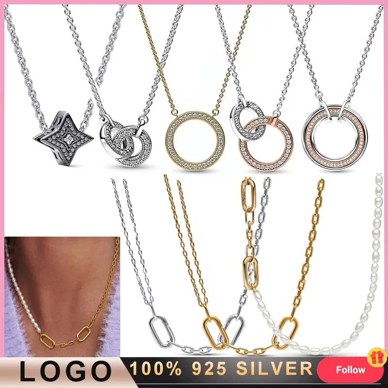 2023 New Hot Selling Original Women's Gold Pearl Ring Logo Moon Necklace Women's Wedding Party Fashion DIY Charm Jewelry hot selling gray fabric jewelry organizer jewellery display ring box necklace earring holder various models for option