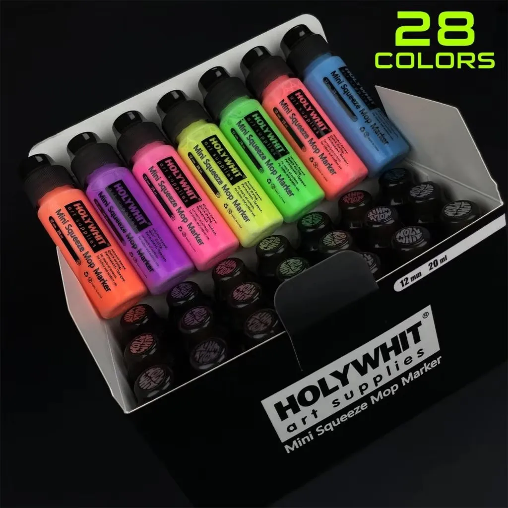 20ml 미니 그래피티 플로우 펜 페인트 시그니처 펜 라운드 팁 방수 마커 잉크 포함 미술 용품 형광 페인팅 필기용