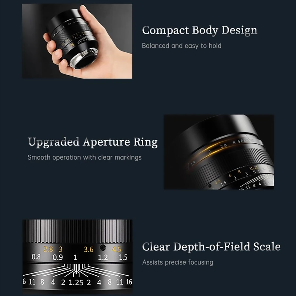 7artisans 풀 프레임 75mm F1.25 II 수동 초점 대형 조리개 망원 고정 초점 렌즈 Leica M2 M5와 호환 가능