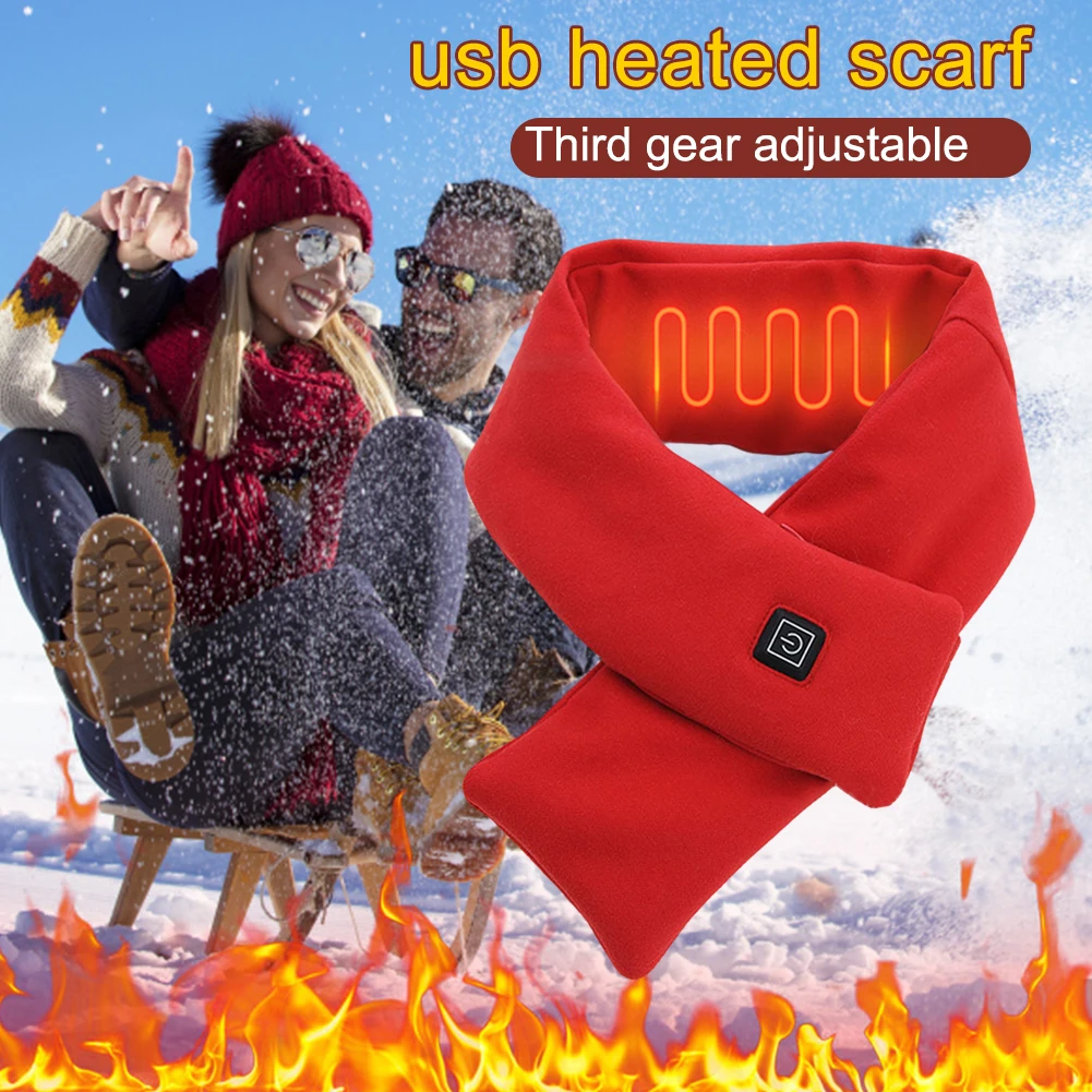 Warm Heated Scarf USB Charging Electric Heating Scarf Cold-Proof Electric Heated Scarf Washable for Climbing Hiking Cycling