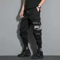 Thin Streetwear Casual Pants Men Ribbons Harem Jogging Pants Male Slim Fit Spring Cargo Pants Multi-Pockets Women Trouser J9 2