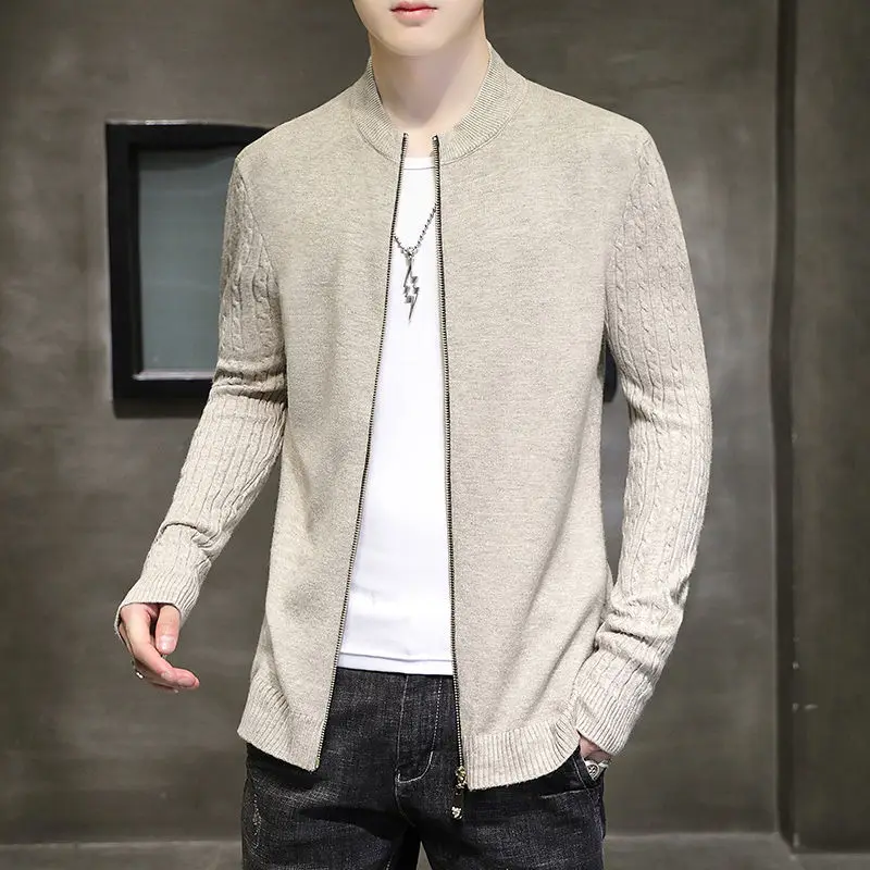 Solid Colour Long Sleeve Fried Dough Twist Stripe Autumn Winter Japan Style Leisure Loose Men's Clothing Baseball Collar Thick