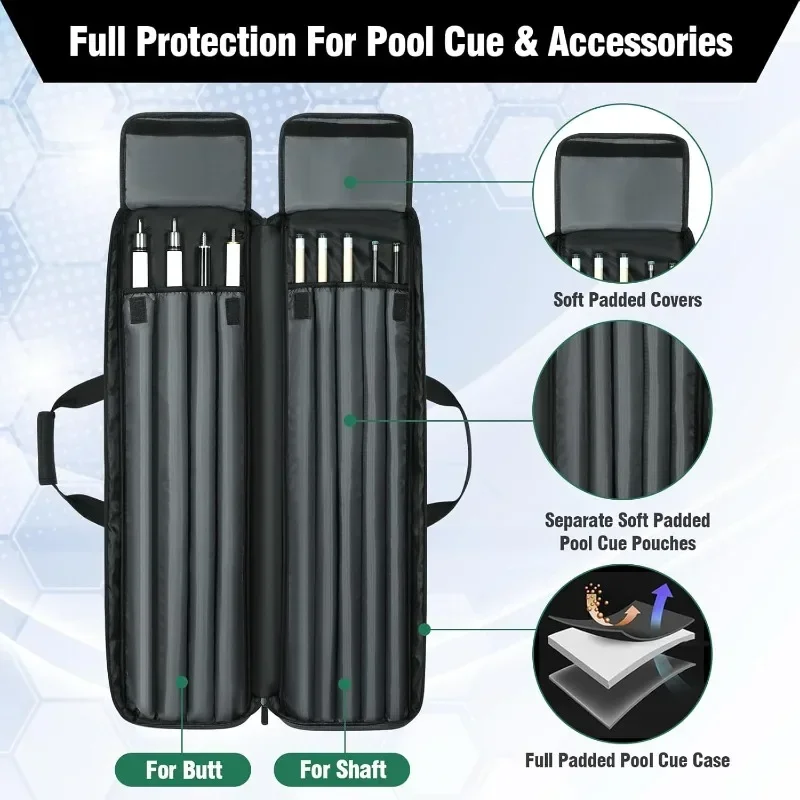 Description Picture 3 of itemPool Cue Carrying Case Soft Padded Billiard Stick Bag with Multi-pocket for 4 Butts and 5 Shafts, Pool Stick Case with Shoulder