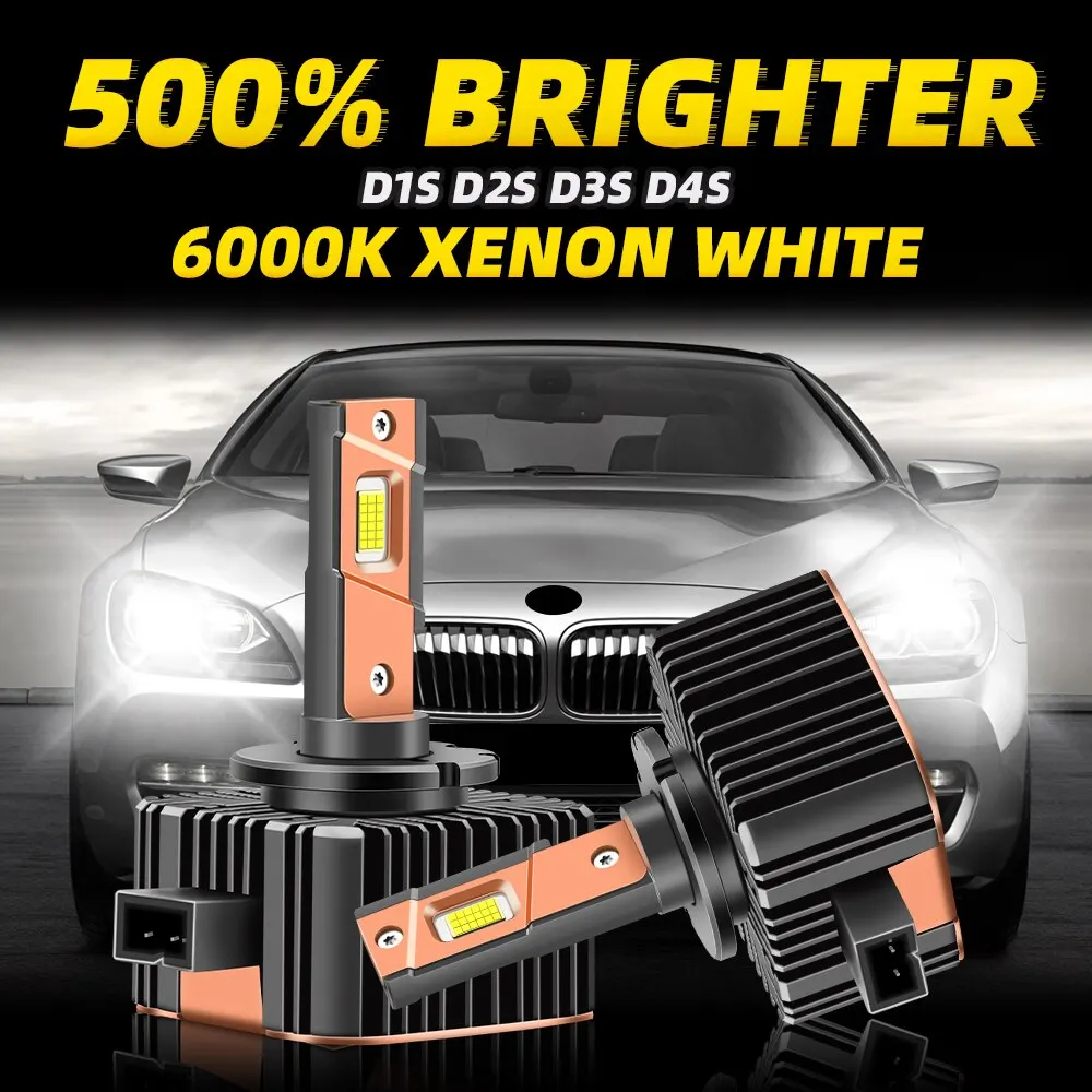 Roadsun D1S LED Headlight Bulbs 6000K Cool White 500% Brighter D4S D3S D2S LED Bulb 100% Error Free Xenon Headlights Replacement