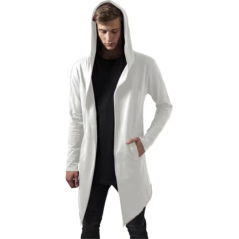 New men's autumn and winter men's foreign trade oversized windbreaker, fashionable and casual mid length hoodie, cardigan jacket