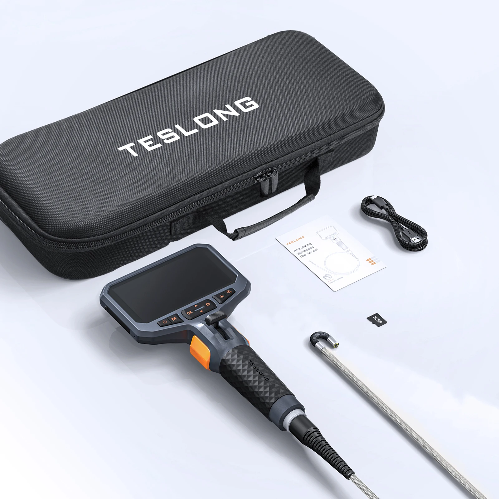 TESLONG TD450S 4.5Inch IPS Screen 1080p 5.5mm Lens Articulating Endoscope Camera 1m stainless steel Tube for car pipe 6