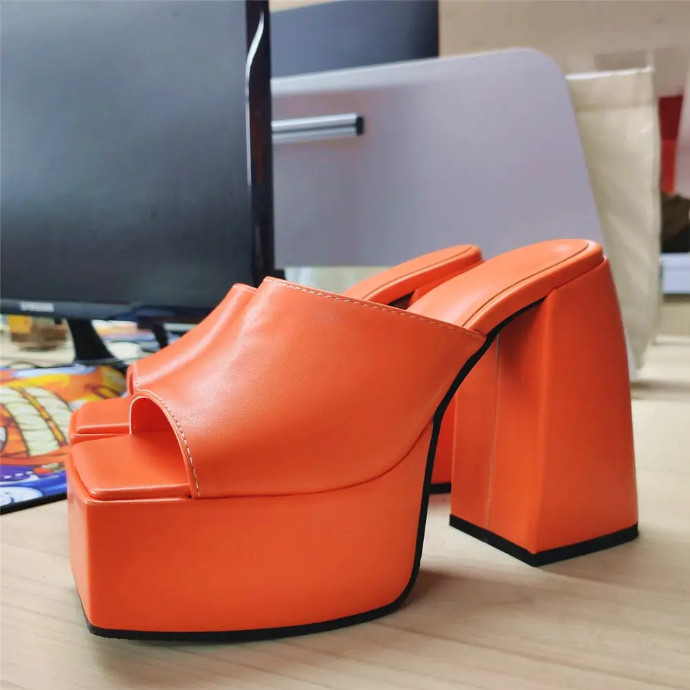 GIGIFOX Brand New Big Size 43 Summer White Chunky Heeled Mules High Heels Sexy Party Platform Heel Sandals Shoes For Women 2022