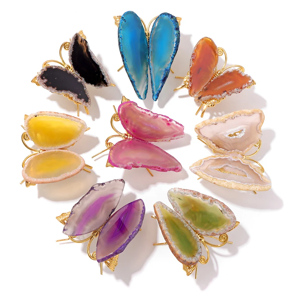 

1 шт., цветные Агаты неправильной формы, бабочка золотого цвета, лечебные драгоценные камни из сплава, украшение для дома