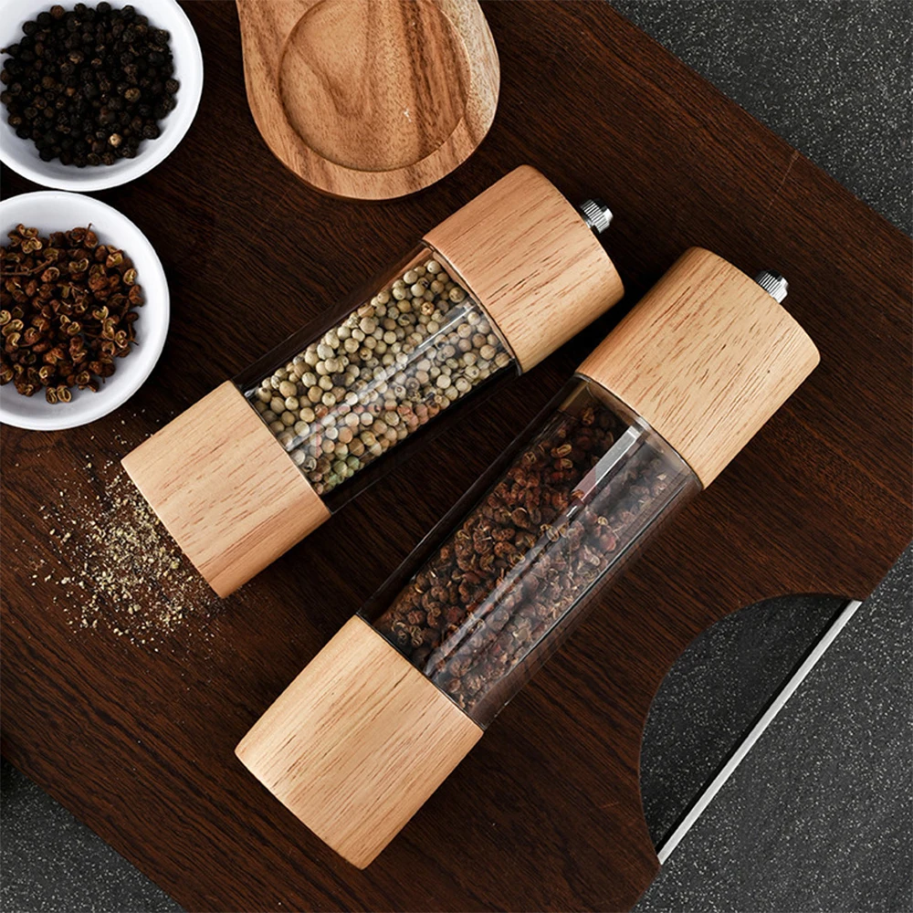 Acrylic&Wooden Salt And Pepper Grinder Set Wood And Acrylic Mills  Adjustable Coarseness Ceramic Spice Grinder Mortar Shaker - AliExpress