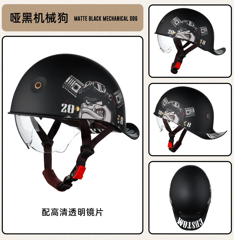 Retro Half Scooter Helm Baseball Cap Sicherheit für Motorrad Vintage Elektro fahrrad Motorrad klassische Mode Helme – Detail 12