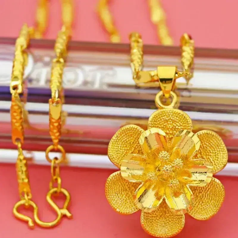 S993cd2bc0dfa40ac854ecbffb88a68f4d Boutique 24k pure gold AU999 women's necklace 3D large pendant flower ladies luxury high-quality jewelry Mallzona