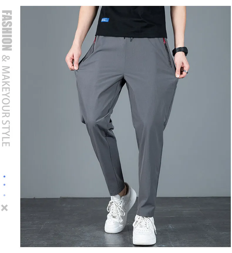 casual pants New Arrival Men's Elastic Waist Elastic Quick Drying Fabric Trousers Men Solid Harem Pant Ankle Length Thin Pants Male 918 casual joggers