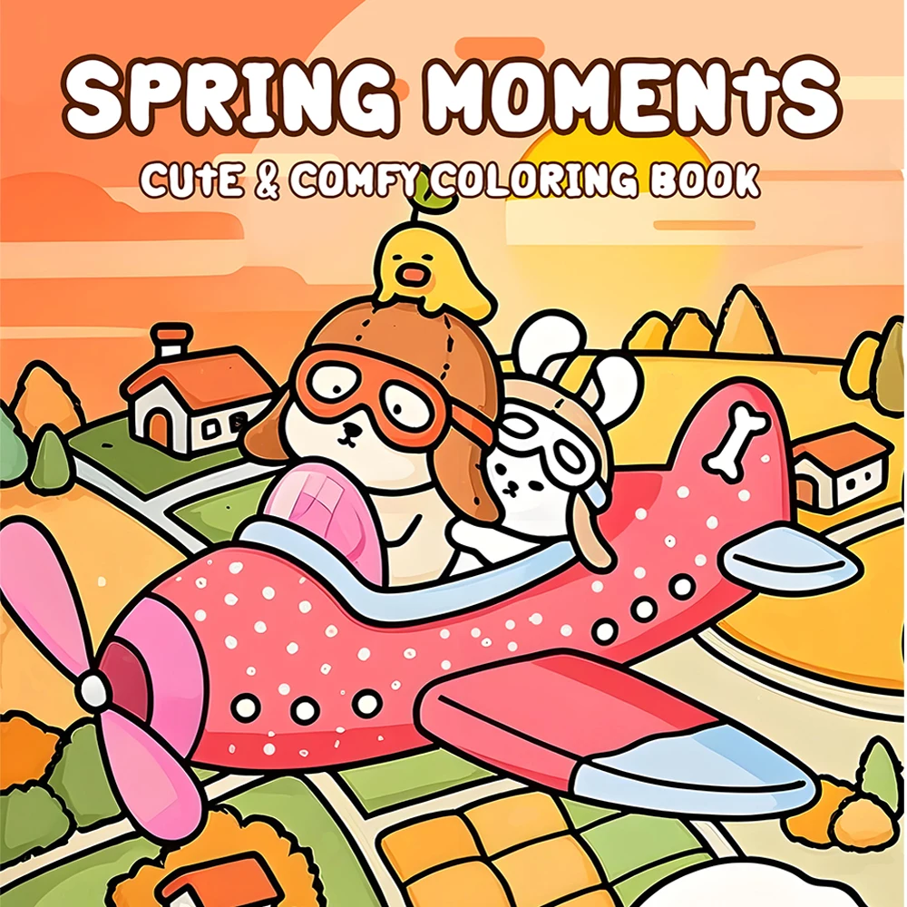 SPRING MOMENTS Coloring Book for Adults Featuring Cartoon Bold-easy Patterns for Relaxation Kids DIY Painting Drawing Books