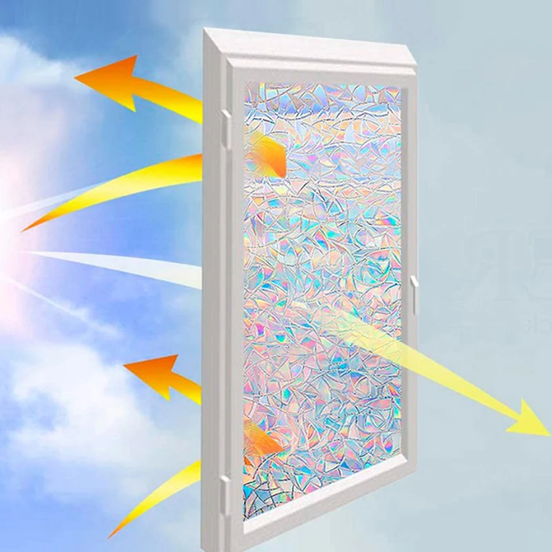 3D Vinyl Self Adhesive Film Rainbow Effect Window Stained Glass Static Cling Stickers Heat Control Anti UV