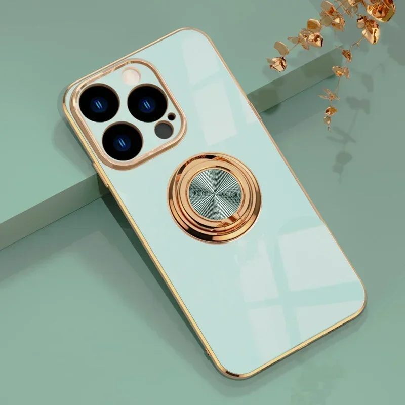 Luxury Plating Gloss Surface Silicone Phone Case with 360° Rotate Ring Holder