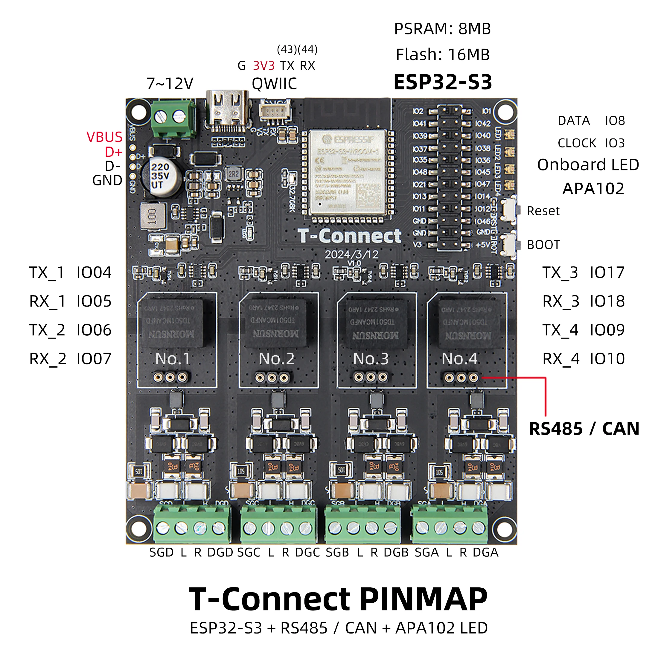 ® T-Connect ESP32-S3 Industrial Control Development Board RS485 CAN Module WiFi