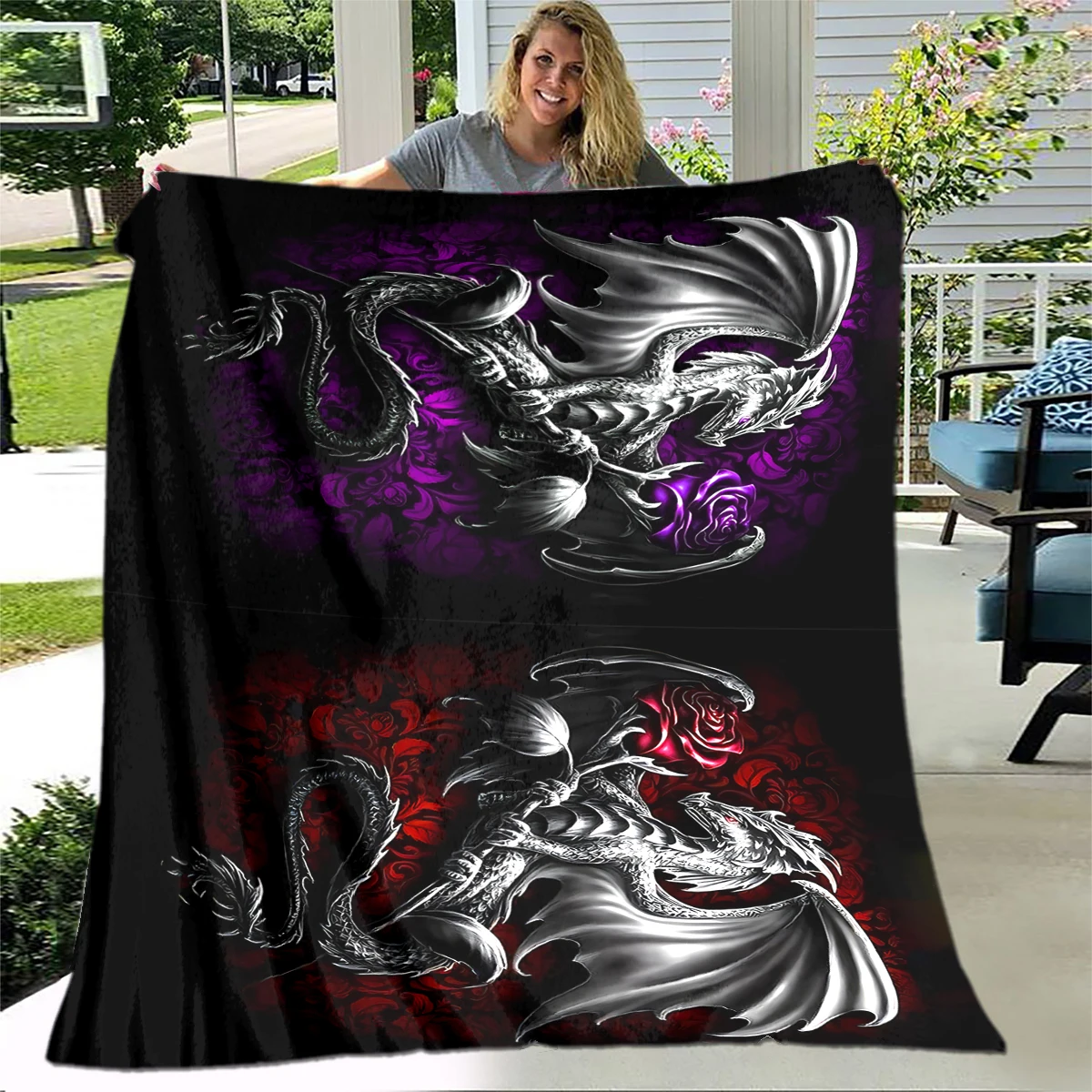

3D Red Dragon Pattern Flannel Blanket Super Soft Fleece Throw Blankets for Bedroom Couch Sofa Gift