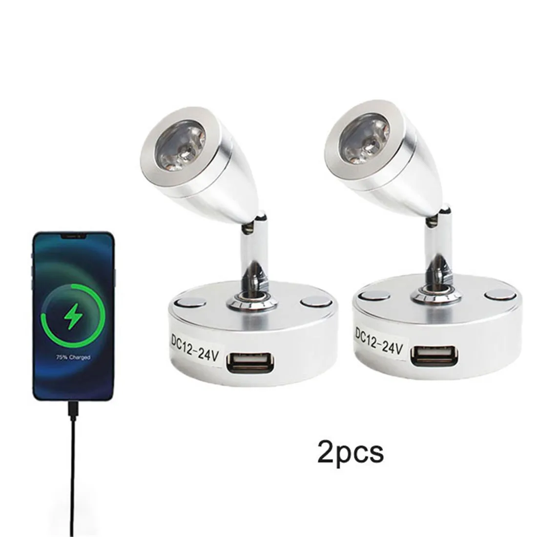 2pcs/Pack 3W DC12V 24V LED Reading Light RV Dimmable Reading Lamp USB Charger For Boat Camper Van Travel Trailer led wall lamp,wall sconces light,wall lamp,flexible reading light