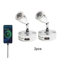 2pcs/Pack Silver 3W DC12V 24V LED Reading Light RV Dimmable Reading Lamp with USB Charger for Boat Camper Van Travel Trailer 1