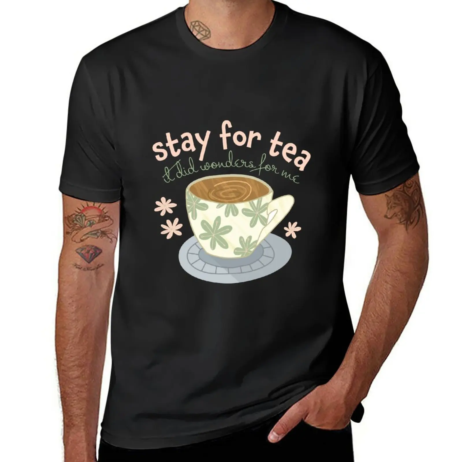 

Новые футболки с надписью «Stay For Tea Bear in футболка с деревьями», милая одежда, мужская футболка, Мужская футболка с графическим рисунком, футболки для мужчин, хлопок