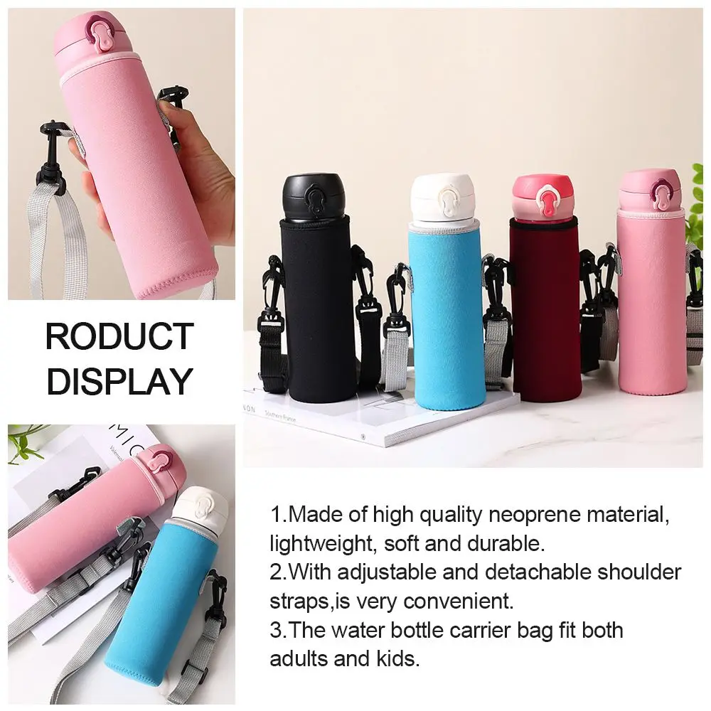 Water Bottle Cover Bag Pouch With Strap Neoprene Water Pouch Holder Shoulder Strap Black Bottle Carrier Insulat Bag