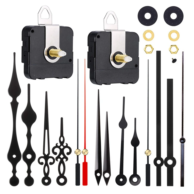 

2 PCS High Long Shaft Clock Movement Mechanism With 5 Different Pairs Of Hands DIY Clock Black Repair Parts