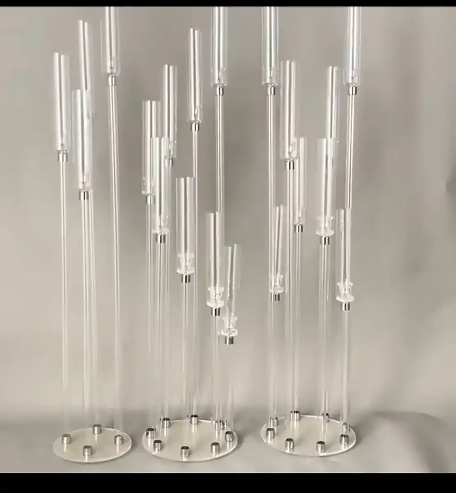 Portacandele a 5 bracci, centrotavola per candelabri, candela a LED, candelabro alto, portacandele trasparente per candelabri conici per matrimoni, camino, feste, sala da pranzo, casa, 1 set