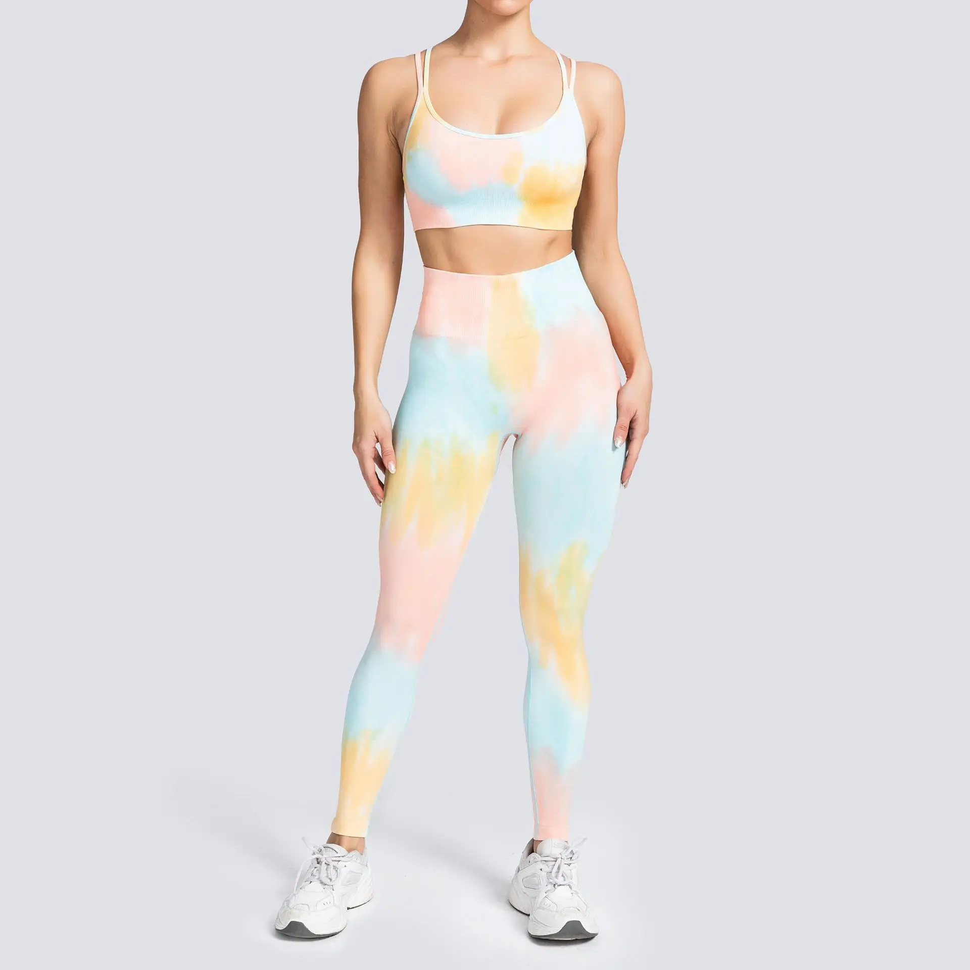 Marble 2 Piece Tie Dye Set Leggings with Sport Bra Brown