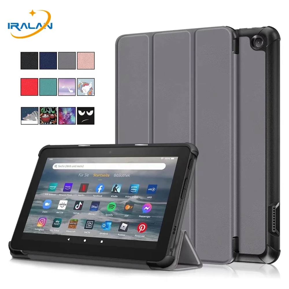Per Il Nuovissimo Kindle Fire 7 2022 Slim Tri-Fold Pu Leather Stand Cover Per Fire 7 2022 Auto Wake Up Tablet Case Capa + Film + Stylus