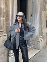 2023 Spring Warm Gray Long Sleeve Bomber Jacket Women's Outerwear With Button Pockets Jacket Coat Thicken Coat Top For Women - Image 2