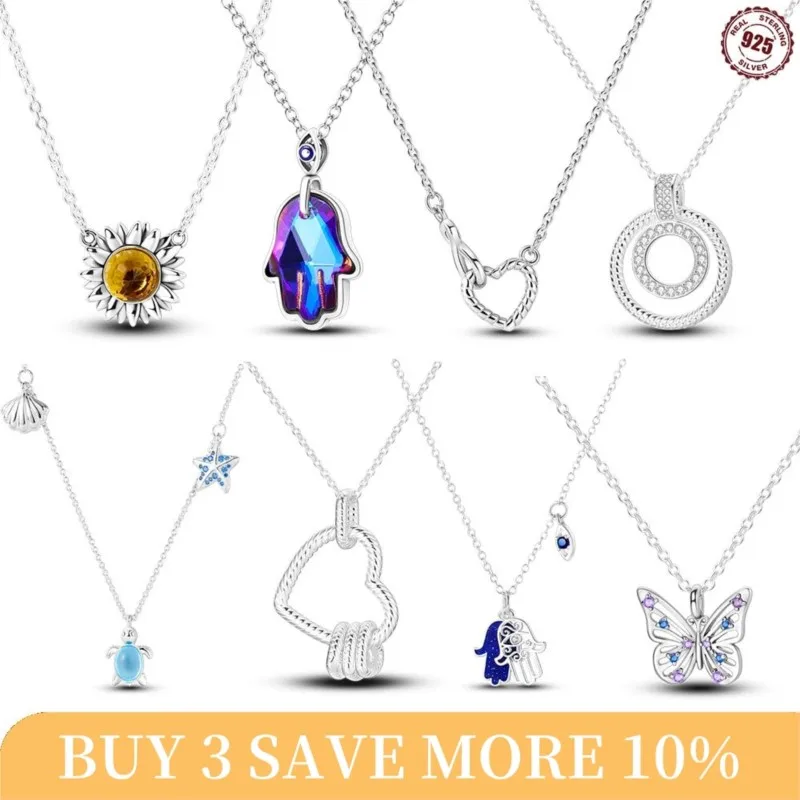 CYCUFF 925 Sterling Silver Necklace Faram Hand Pendant Necklace For Women Engagement Wedding Party Birthday Gift Silver Jewelry