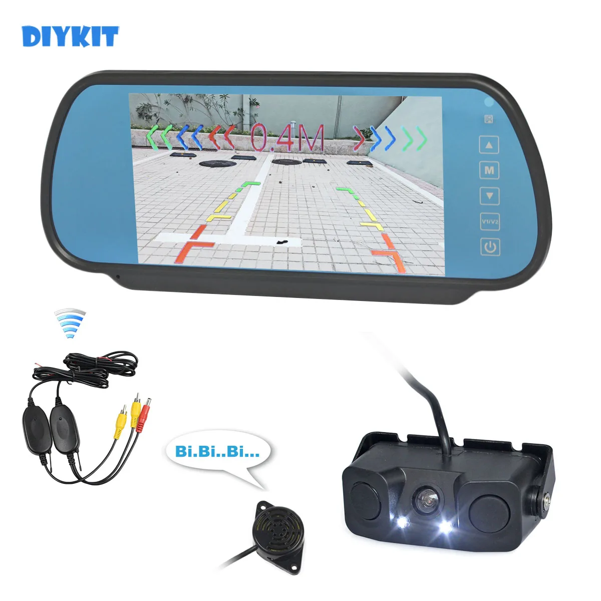 

DIYKIT Wireless 7inch Rear View Car Mirror Monitor Parking System Waterproof Video Parking Radar Sensor Rear View Car Camera