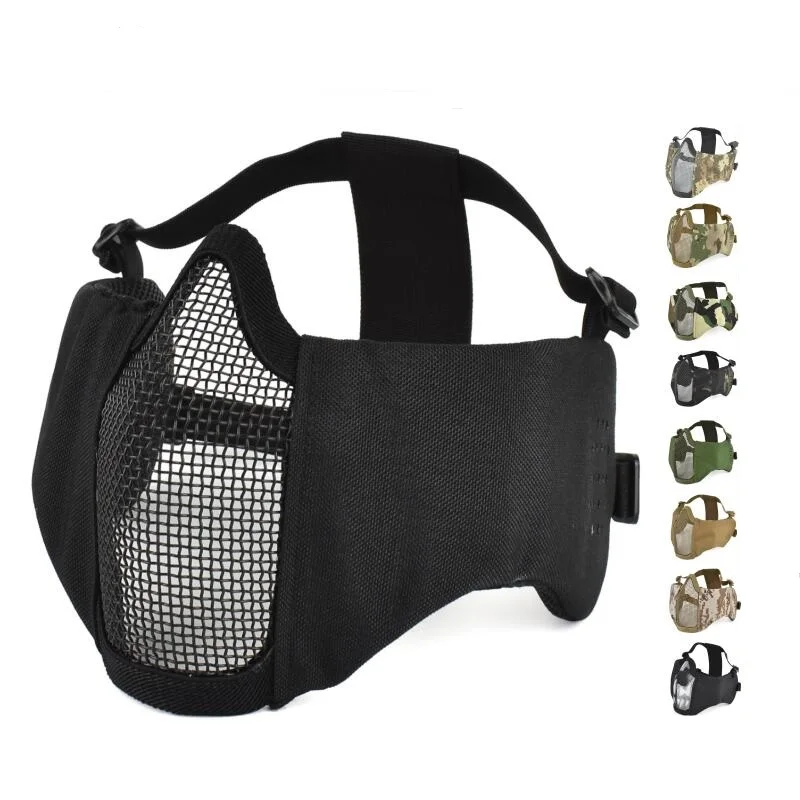 zlangsports Tactical Half Face Airsoft Mask Foldable Metal Mesh Ear Protection Adjustable CS Wargame Protective Masks outdoor mesh tactical field mask halloween party cs wargame army hunting cycling protective airsoft paintball half face masks