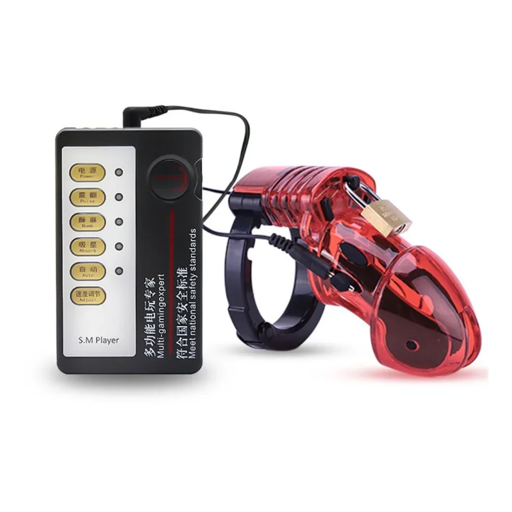 Male Chastity Device Lockable Cock Cage Electric Shock Penis Rings Scrotum Restraints Adult Games Sex Toys Men Gay penis chastity cage chastity lock sex toy chastity cage accessory penis cock ring