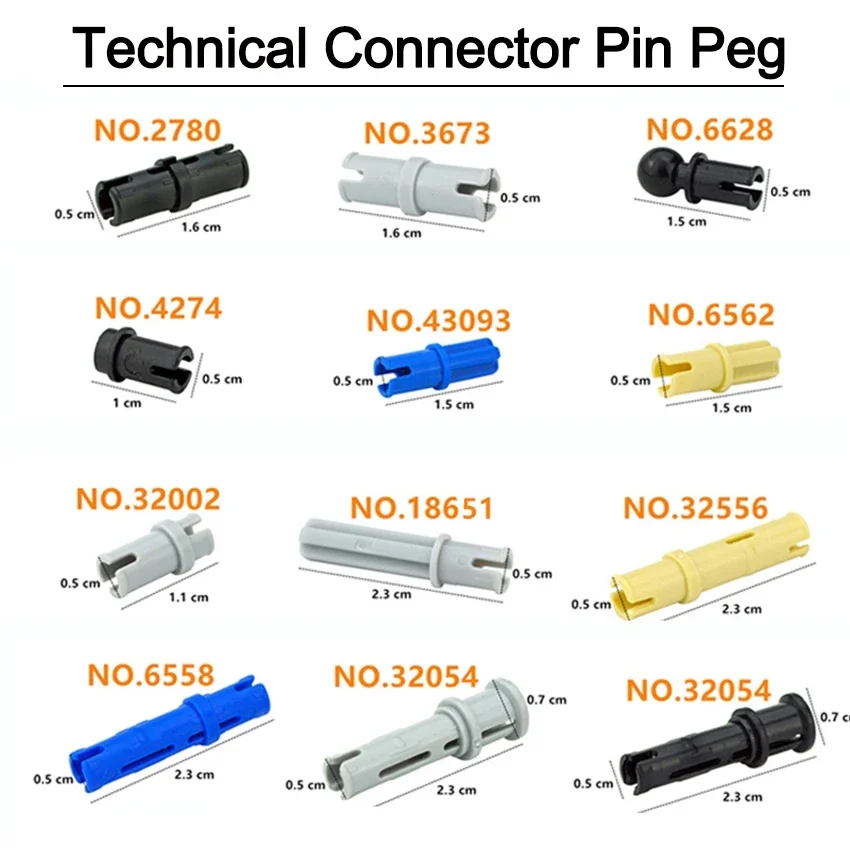 Bulk Technical Connector Bolt Pin Peg Cross Axle Sostituisci Part Building Blocks Moc Toy Compatibile Con 2780 3673 6558 6562 Brick