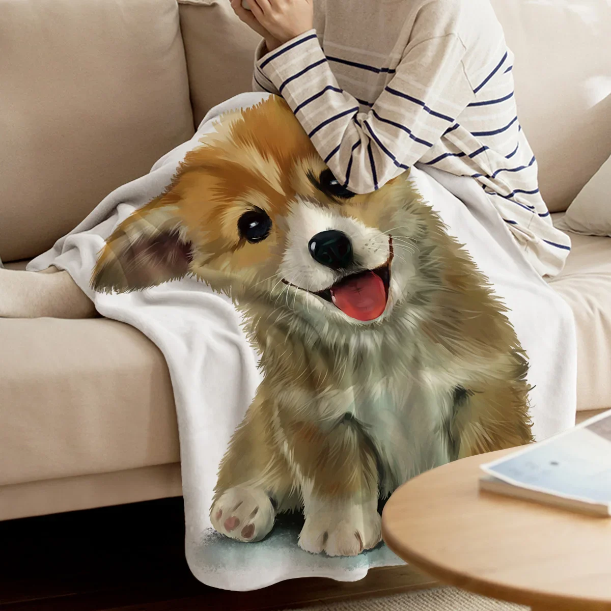 Corgi 강아지 귀여운 애완 동물 침대 커버 담요 던지기, 여행 양털 던지기 커버 랩, 저자극성 극세사 장식, 사계절
