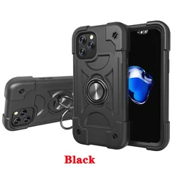 360° Rotation Ring Armor Shockproof Protective Case - Durable PC+TPU Back Cover - iPhone 12 (12 Pro) (Black)
