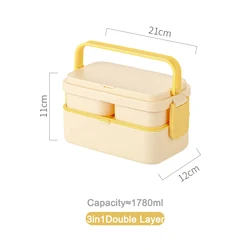 Portable Double Layer Magic Bento Box with Handle - Ideal for Meal Prep, Travel, and Outdoor Adventures (Yellow 3in1)