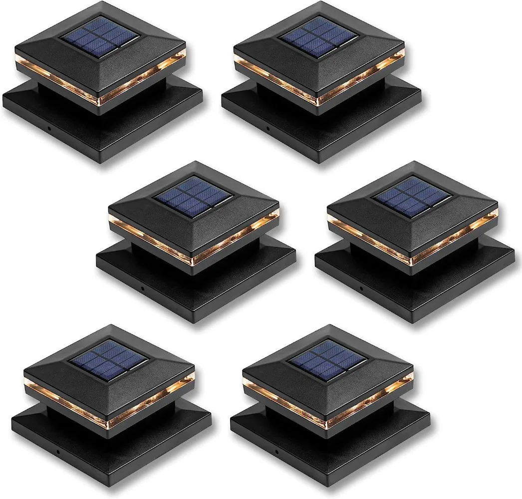 

6 Pack Solar Post Lights for Deck Patio Garden Decor Warm White High Brightness Lamp Fits for 4x4 or 6x6 Wooden Posts