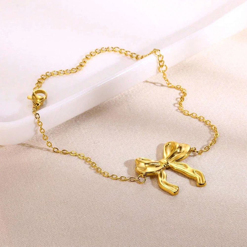 Bow Tie Bracelets For Women Gold Stainless Steel Aesthetic