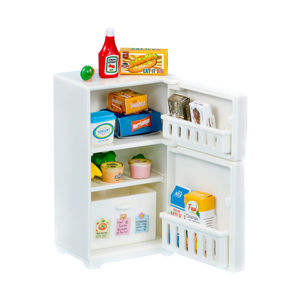 1:12 Doll House Refrigerator Creative Gift For Kids Realistic Mini Kitchen Toy With Food Accessories Role Play Educational Toy