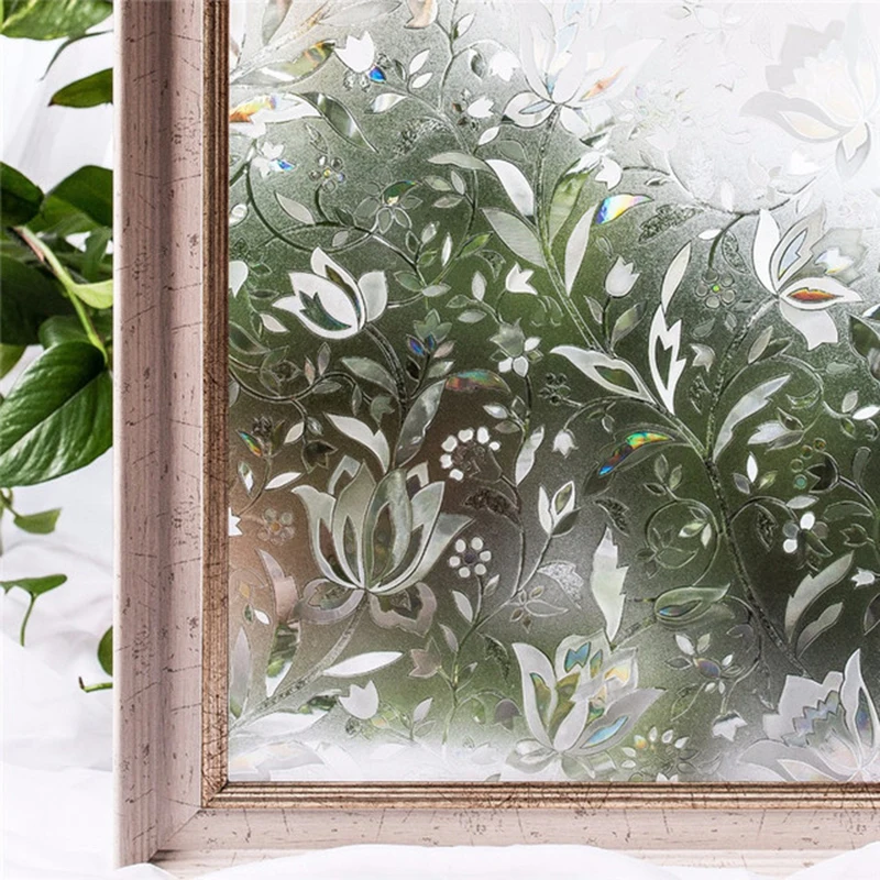Window Film 30-55*100cm PVC Self-adhesive No Glue Static Stick 3D Adsorption Anti-uv Privacy Blocking Waterproof
